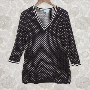 CeCe V neck Polka dot Textured Women's Sweater M 9534